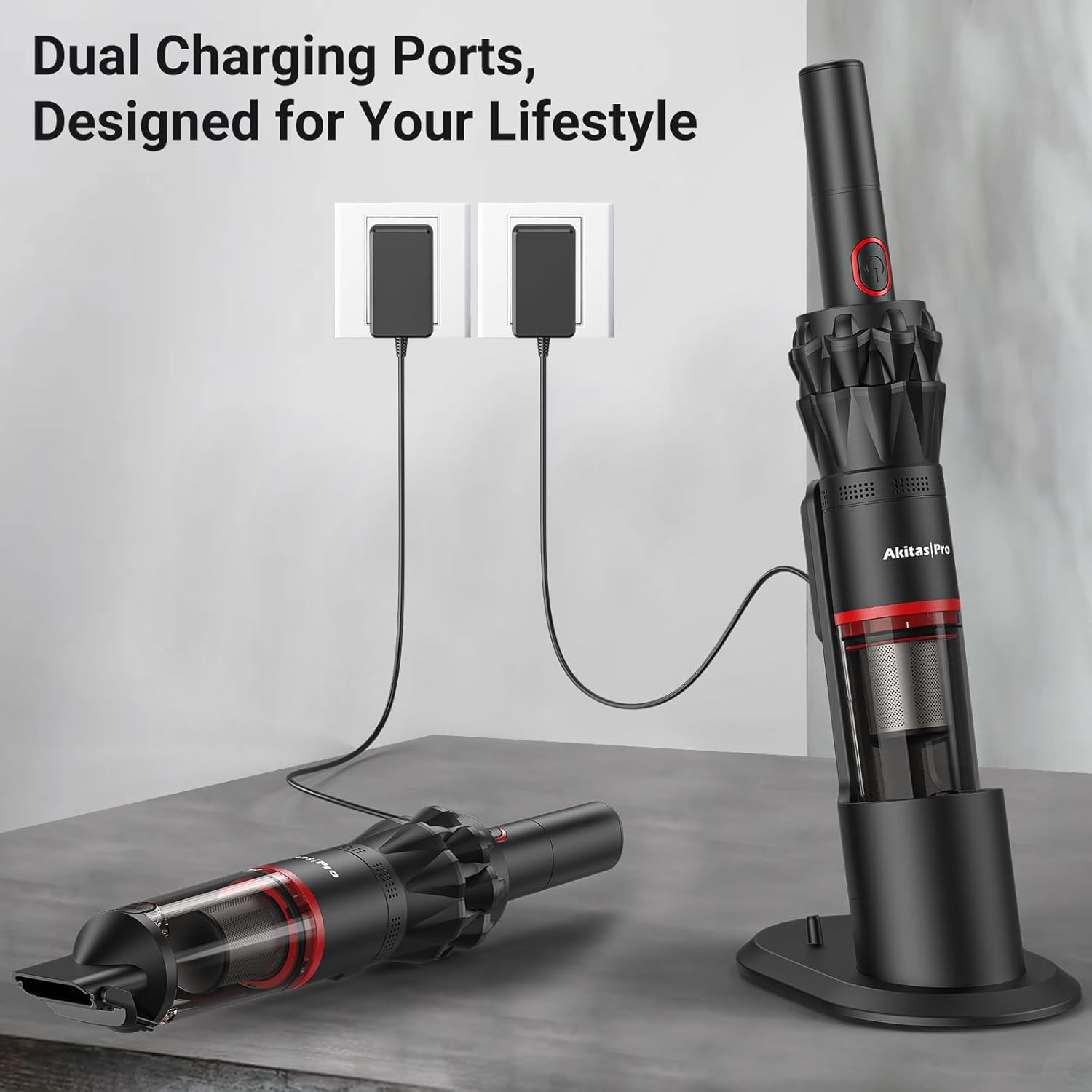 Akitas Pro H2 Red Handheld Vacuum – Ultra-Light 0.5kg, 26min Runtime, Dual-Mode