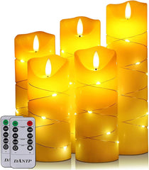 3-Piece Flameless Candle Set – Real Wax with Embedded Fairy Lights, LED, Remote, 24-Hour Timer, Ivory White