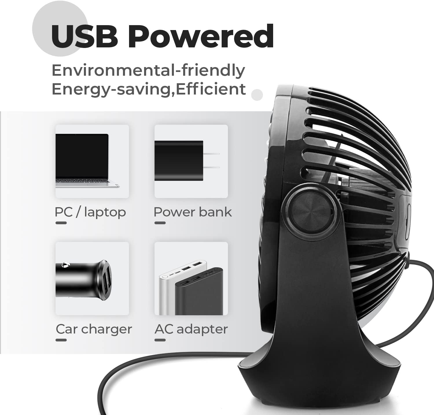 OCOOPA USB Table Fan with Adjustable Speeds & 360° Rotation