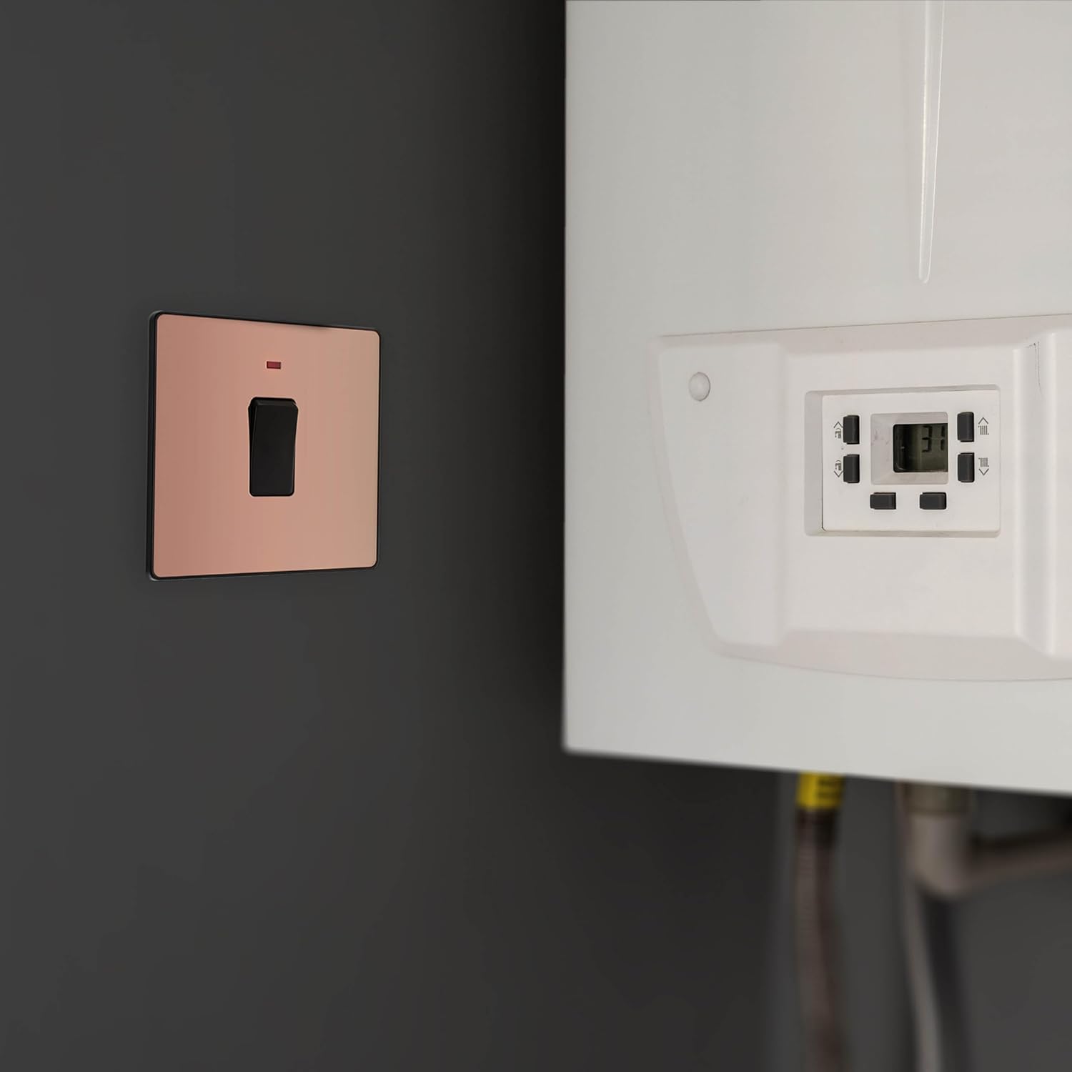 BG Electrical Single Wall Switch with LED Power Indicator, Double Pole, Screwless Front Plate, Round Edges, Evolve, Polished Copper, 20A, PCDCP31B