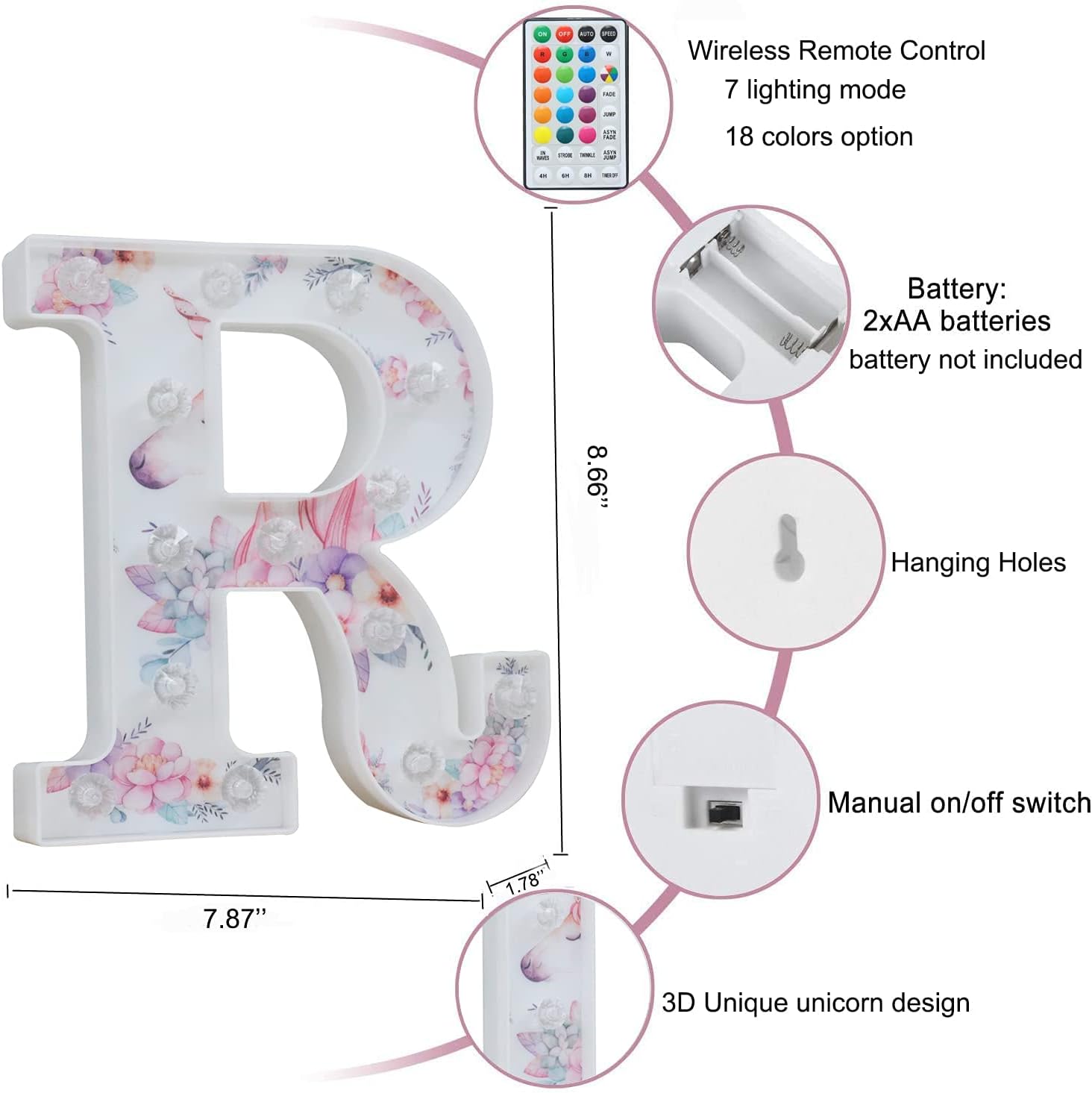 Unicorn LED Letter Light R 18 Color Changing Sign