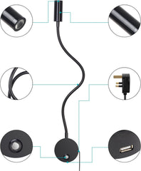 USB charging bedside wall lamp
