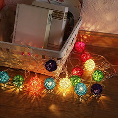 Ball Led Light String, Outdoor Cotton Ball Led String Lights 2.2M-2.5M 20leds Fairy Christmas Lamp Home Wedding Party Decoration Patio Light (Rattan warm white light)