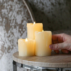 3-Pack Cream Pillar Candles – Battery Operated, Real Wax, Flickering Flame, Warm White LED for Indoor Christmas Decor