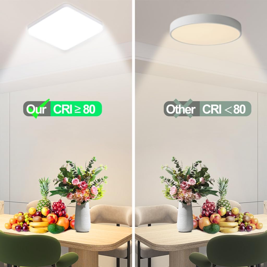 Led Ceiling Light 36W Bathroom Lights Ceiling Square 6500K Daylight Modern White 3240LM Bright IP44 Waterproof Flush Mounted Lighting Fixture for Bedroom Living Room Kitchen Ultra Thin [Energy Class E]