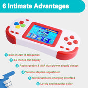 16 Bit Handheld Game Console – 220 Built-in Retro HD Games, 3.0" Screen, Gift for Kids & Adults