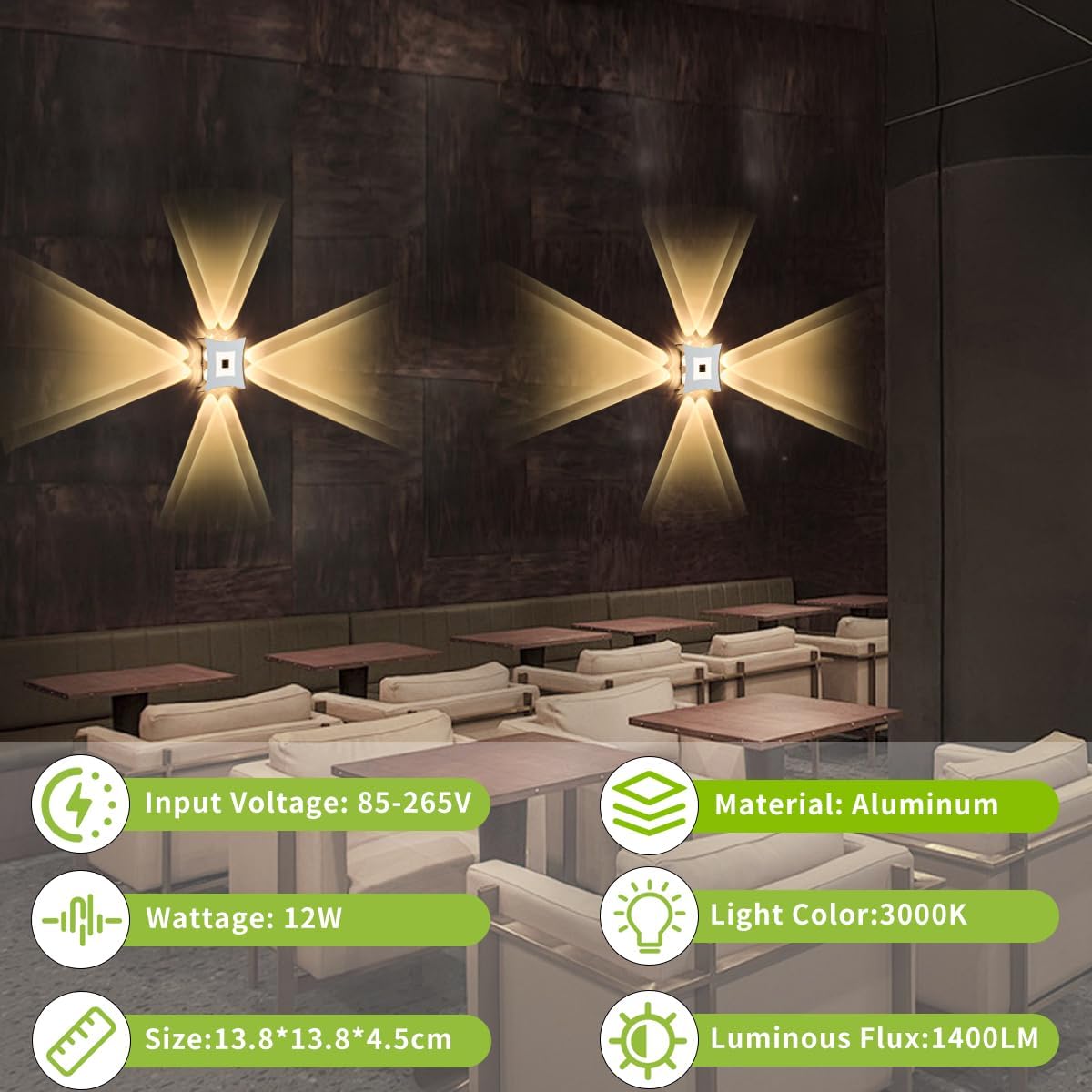 12W LED Wall Lamp – Modern Aluminium Wall Sconce, IP65 Waterproof Outdoor/Indoor Wall Lights 3000K Warm White for Home & Garden