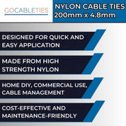 Black Nylon Cable Ties 200mm x 2.5mm Pack of 100