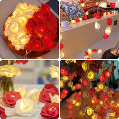 Rose Flower Fairy String Lights 6M with 40 LEDs, Battery Operated Decorative Lights for Romantic Indoor and Outdoor Décor