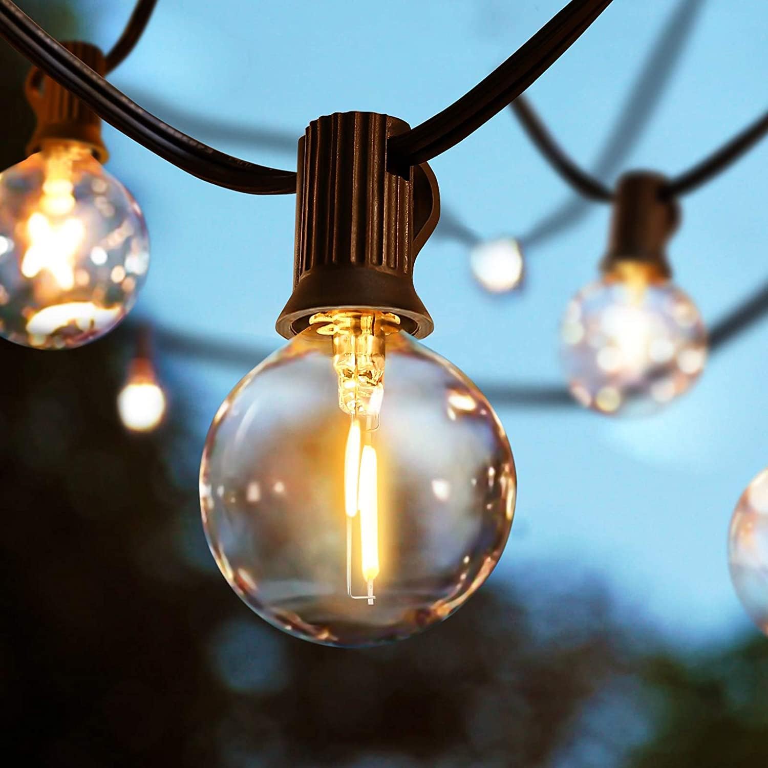 Outdoor Festoon String Lights 200FT (60M) Mains Powered, 104 LED G40 Shatterproof Bulbs, IP45 Waterproof Linkable Garden Lights