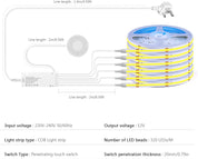 12V COB Cool White LED Strip Lights Kit with Touch & Hand Sweep Dimmer Switch