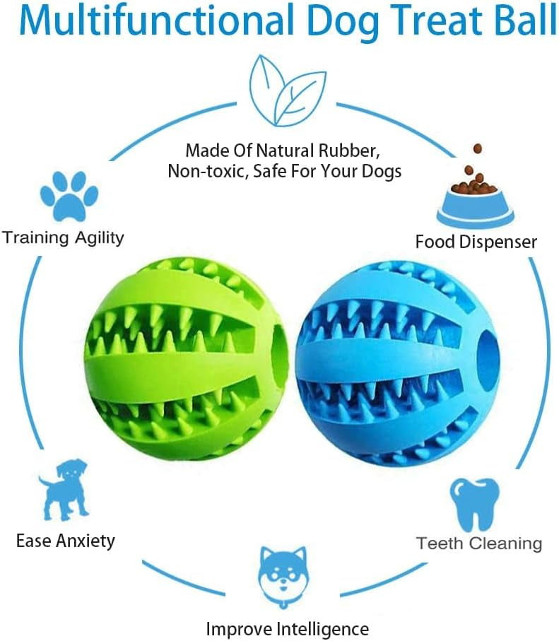 Pets Dog Treat Toys – Rubber Ball with Food Dispensing & Tooth Cleaning, 2 Pack