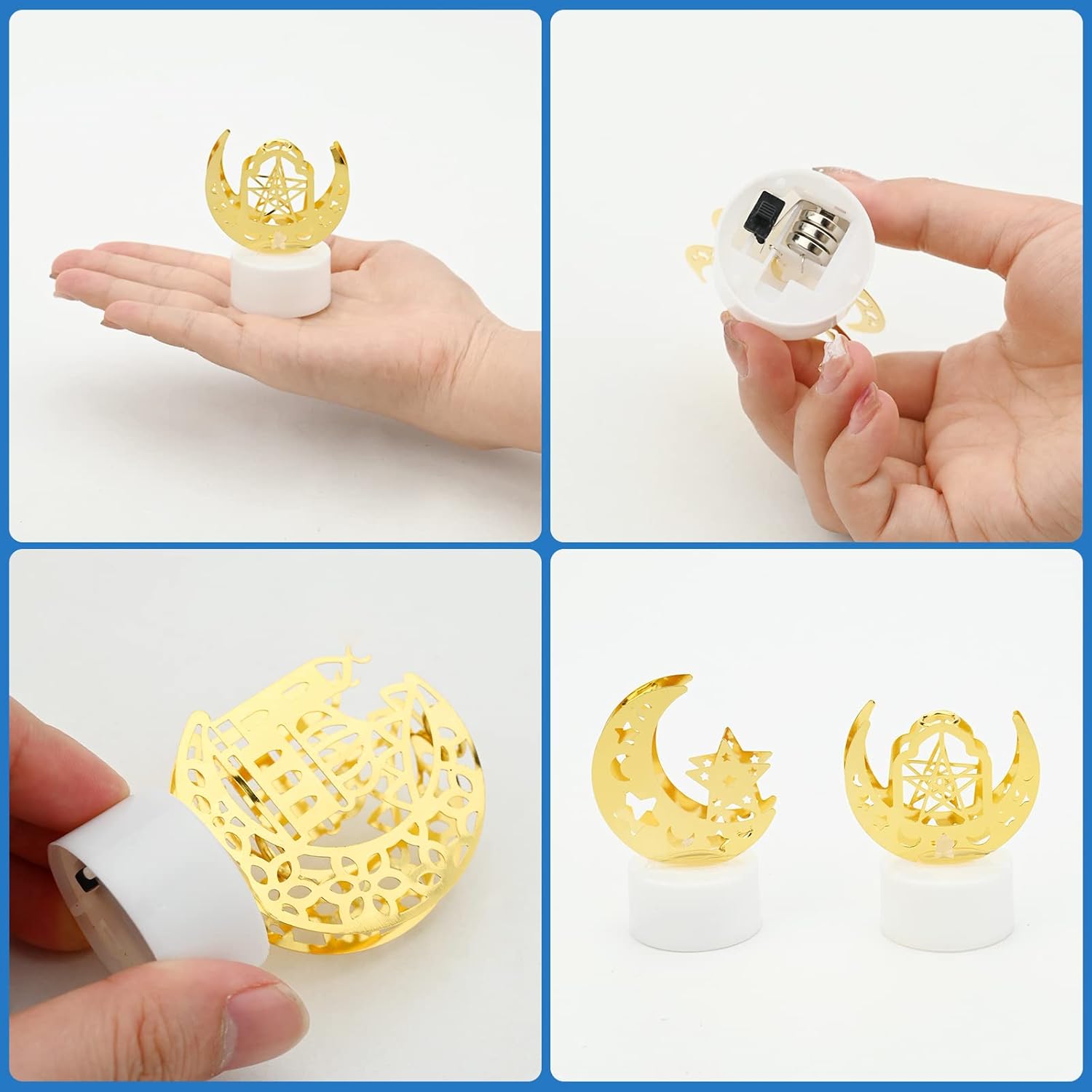 Ramadan LED Candle Lights Set of 4 – Gold Castle, Moon & Pagoda Eid Table Decorations for Home & Party Decor