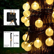 Solar LED String Lights - 100 Crystal Ball Fairy Lights 72ft