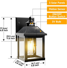 Solar Wall Lantern Light with Motion Sensor, Outdoor LED Security Lights IP65 Waterproof Solar Powered Garden Lamp