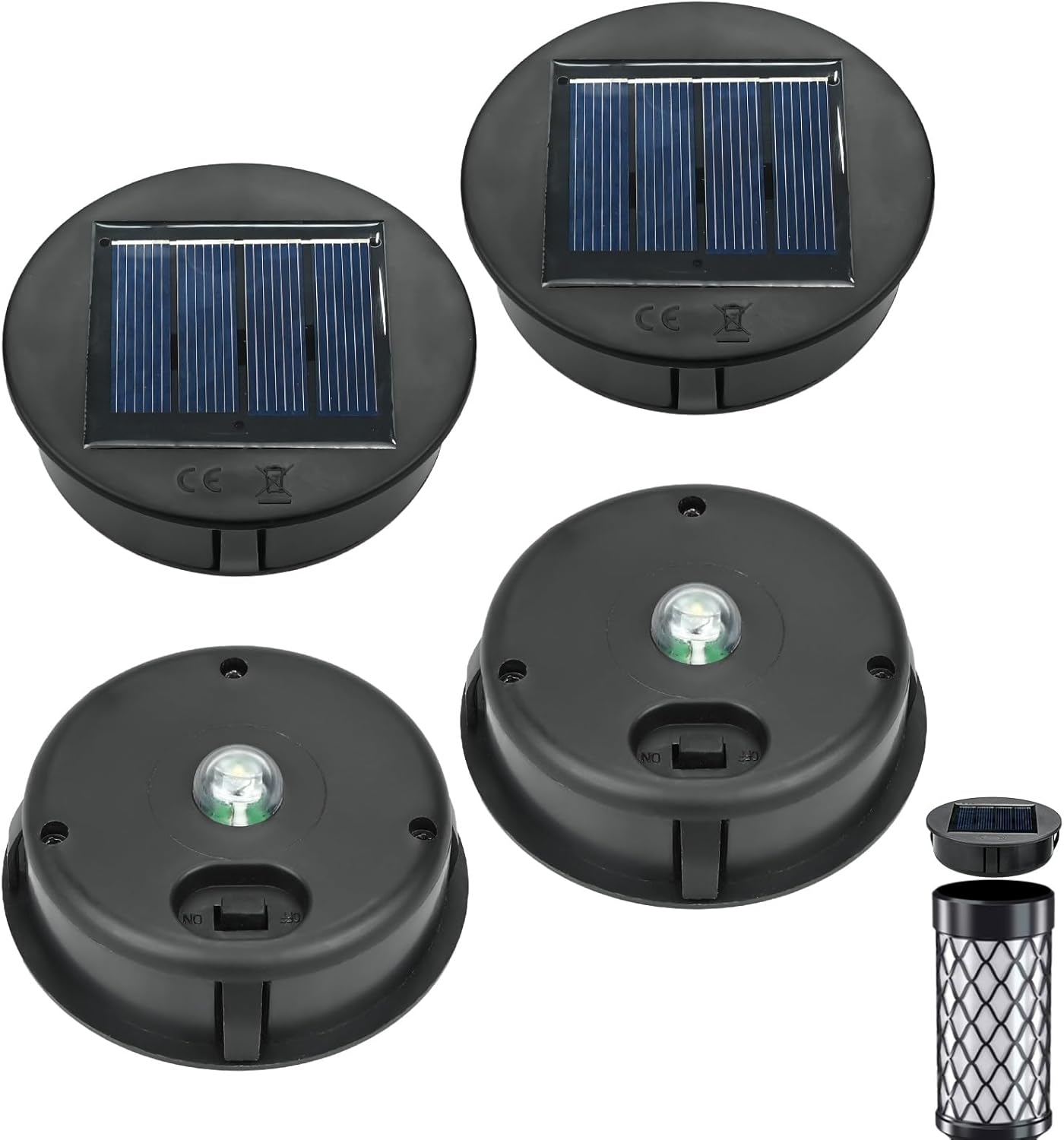 4 Pack Solar Lights Replacement Tops, LED Solar Panel Lantern Lids, 8CM/3.15" IP44 Replacement Parts for Outdoor Hanging Lanterns, DIY Lights for Walkways and Yard Decoration