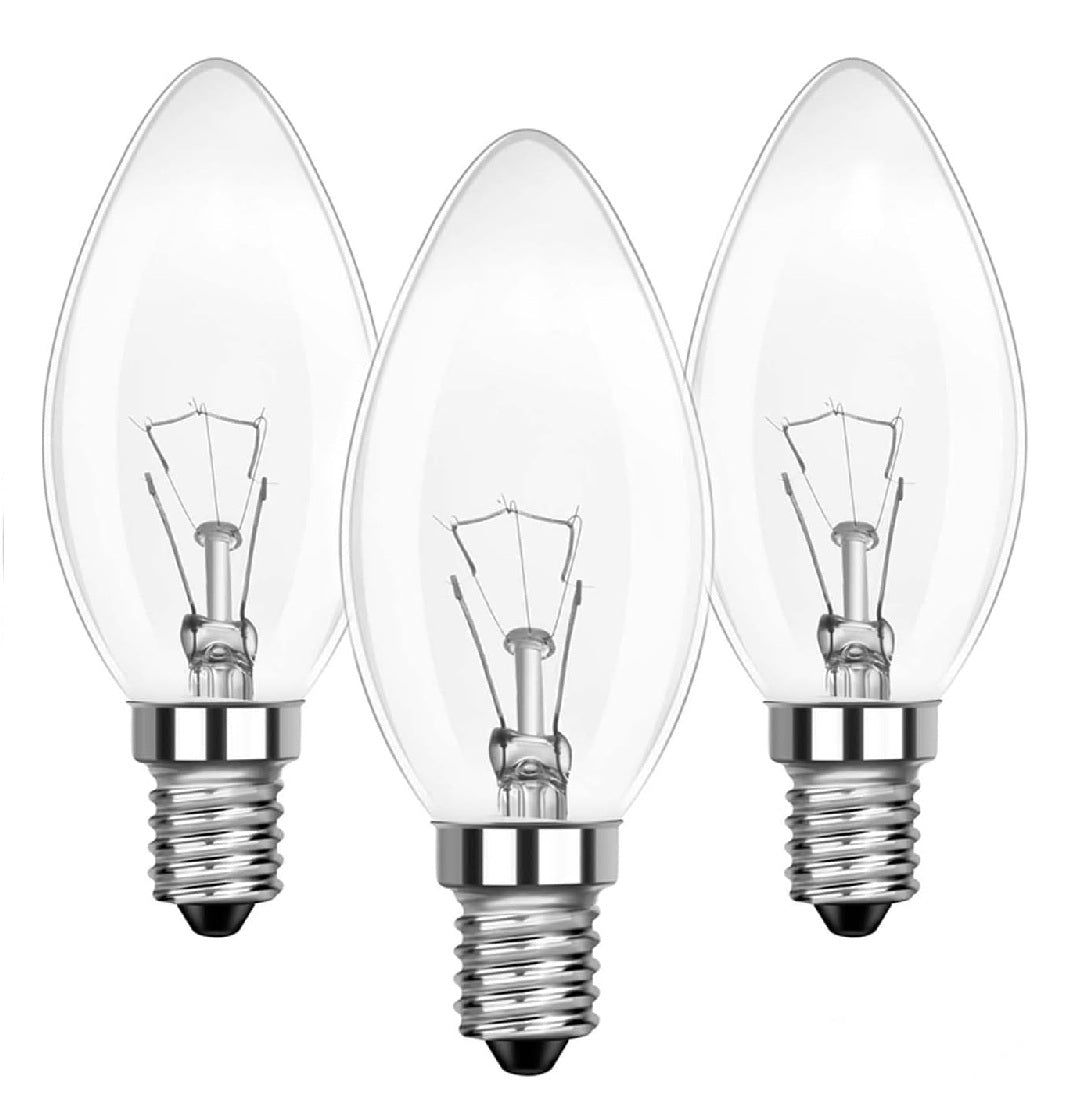 3-Pack E14 SES Candle Light Bulbs, 40W Dimmable C35 Small Edison Screw Bulbs, Clear Glass, Warm White 2700K, 230V for Home and Decorative Fixtures