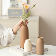Set of 3 Small Ceramic Vases – Rustic Farmhouse Mini Flower Vases for Home Décor
