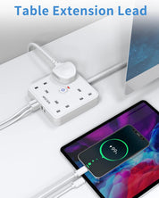5M 4 Gang Extension Lead with USB C and 3 USB A Ports, Wall Mount Power Strip