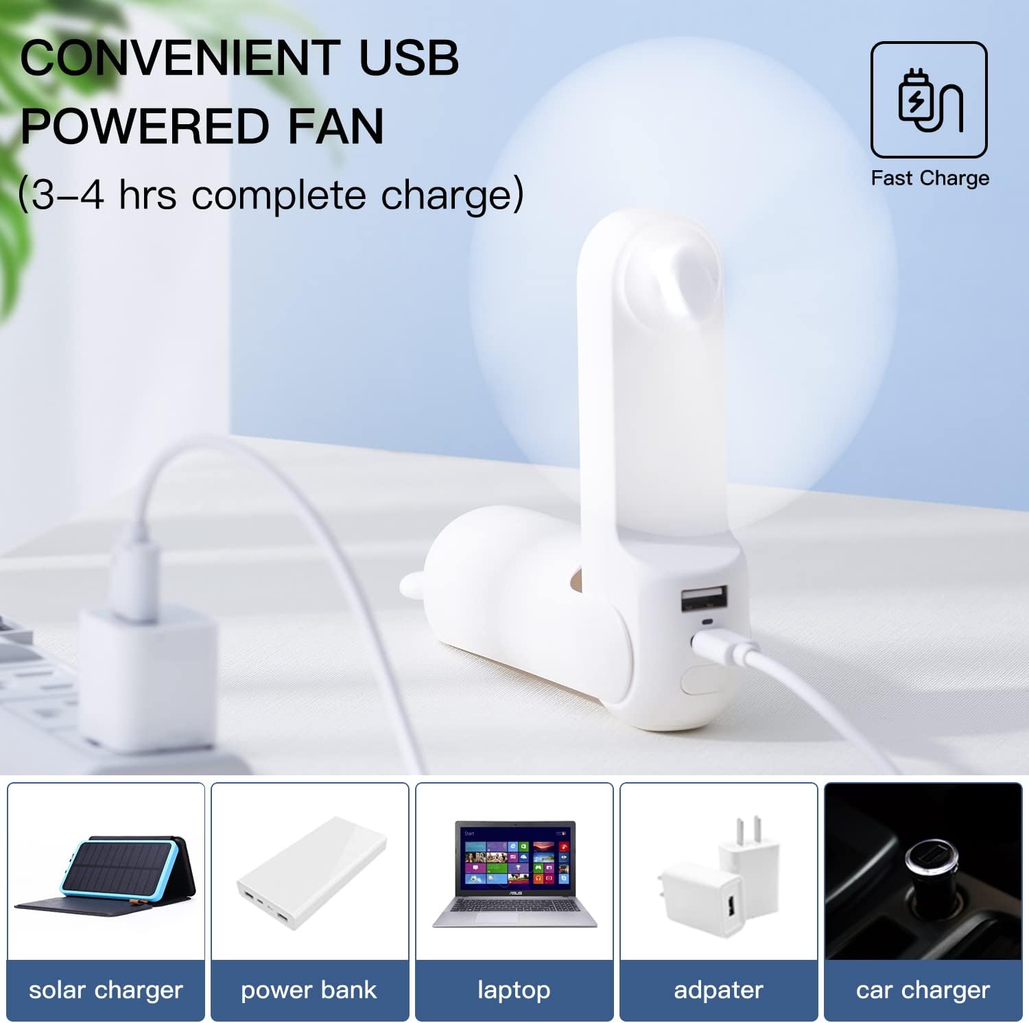 Portable Handheld Fan with 4500mAh Powerbank, Folding Mini USB