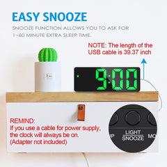 LED Digital Alarm Clock – Temperature Display, Adjustable Brightness, Voice Control, 12/24H
