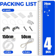 Packing list for a LED light strip with components and dimensions.