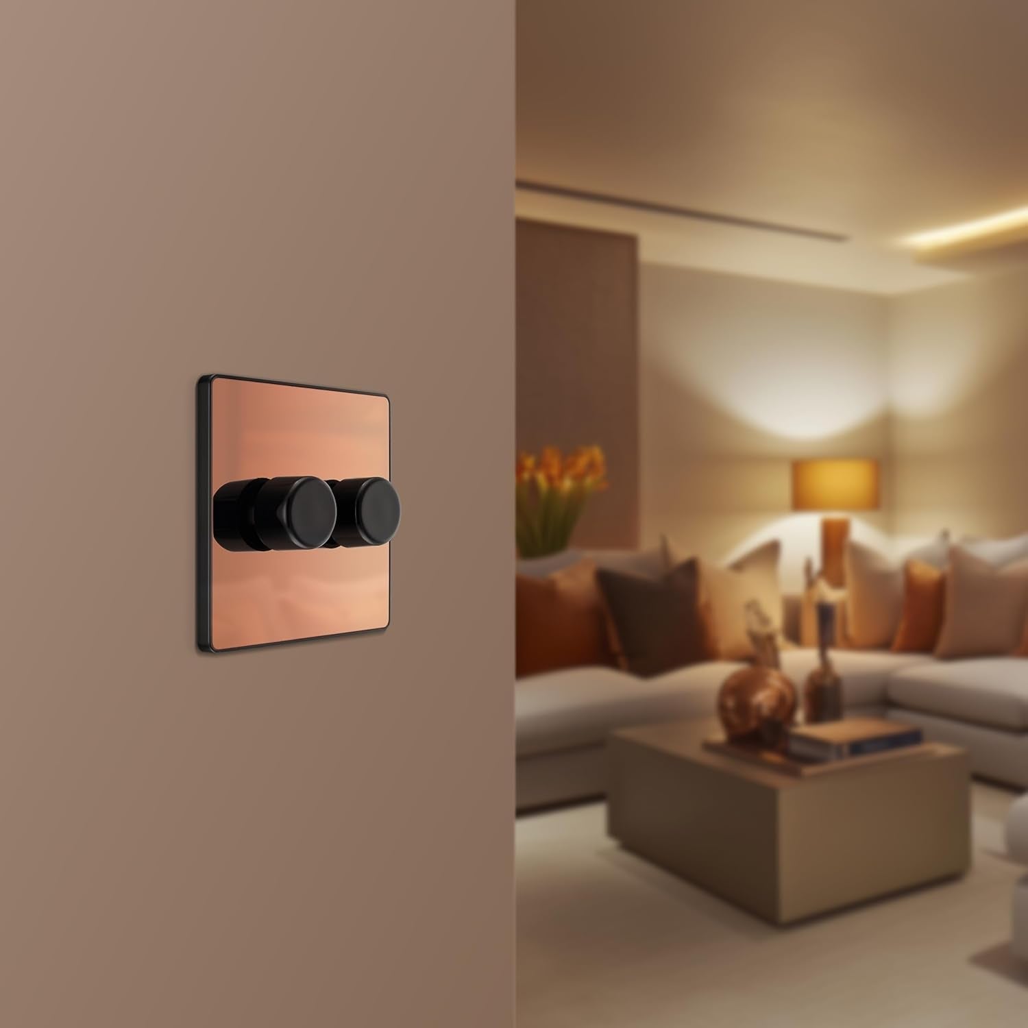 BG Electrical Intelligent Double Wall Dimmer Switch, 2 Way, Screwless Front Plate, Evolve, Polished Copper, 200W, PCDCP82B