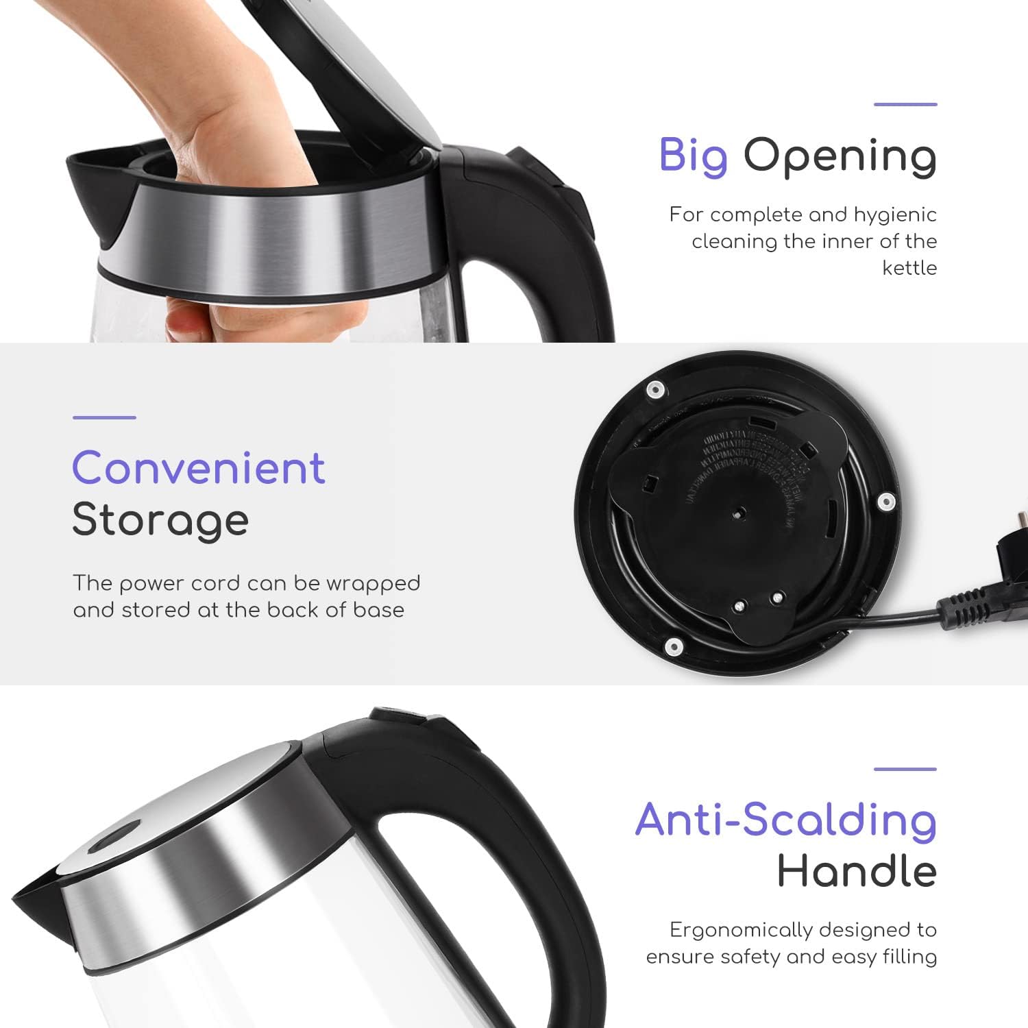Aigostar Glass Kettle 1.7L 2200W with LED Lighting, Boil Dry Protection, BPA Free