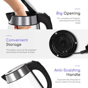 Aigostar Glass Kettle 1.7L 2200W with LED Lighting, Boil Dry Protection, BPA Free