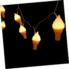 4 Sets Ice Cream String Lights – Sundae Shaped LED Fairy Lights, Warm White, Plastic, Ideal for Outdoor Decoration, Featuring Ice Cream Cone Rope Lights