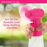 Benross 40249 Water Mist Spray Fan/Handheld Cooling Device/Portable For Holidays, Beach Trips, Sports Events, Office Use & Travel Use/Pink Colour
