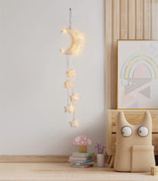 Hanging Moon & Star Fairy Lights, Battery Operated Indoor Decorative Lights with Timer for Bedroom, Window & Ramadan Décor