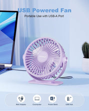 TriPole Desk Fan for Home, Portable USB Handheld Fan 3 Speeds Powerful Table Fan Silent, 360°Adjustable Mini Cooling Fans, Electric small Desktop Quiet Fans for Bedroom, Office, Library, Travel,Purple