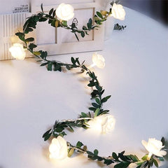 LED Rose Flower Vine Lights, 3 M 20 Led Indoor String Lights Fairy Lights Rose Garland for Halloween Christmas Birthday Wedding Party Valentine's Day (White)