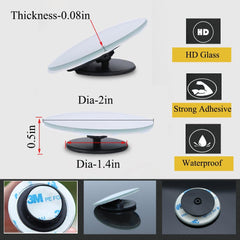 Blind Spot Mirrors for Cars – 360° Rotatable Waterproof Convex Rear View, 2 Pack