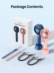 Warmco 2 Pack Mini Portable Handheld Fan, USB Rechargeable 3 Speed Personal Small Desk Fan with Base Lightweight Makeup Travel Beach Indoor Outdoor for Stylish Girl Women