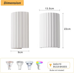 Modern Up and Down Wall Light – Dual GU10 Bulbs with White Ceramic Paintable Wave-Pattern Shade for Living Room, Kitchen, Bedroom, or Hallway