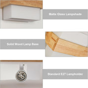 Modern LED Wall Light Indoor, Creative Square Wooden Wall Lamp with Glass Shade, Elegant Wall Sconce for Bedroom, Living Room, Hallway, Dining Room, and Stairs, E27