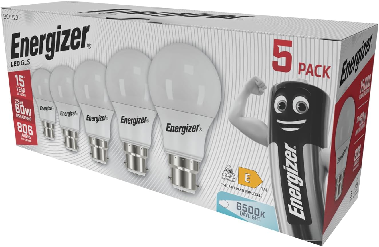 60W Equivalent B22 LED Bulbs Daylight White 6500K – Pack of 5