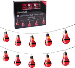 Battery Operated 10 LED Santa Retro Bulb Shaped String Lights, Plastic, Red,