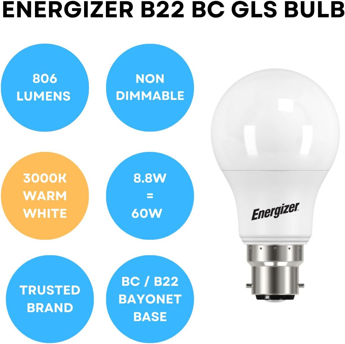 B22 LED Bulb 60W Warm White 3000K Pack of 5