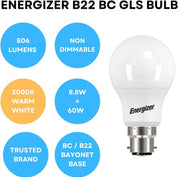 B22 LED Bulb 60W Warm White 3000K Pack of 5