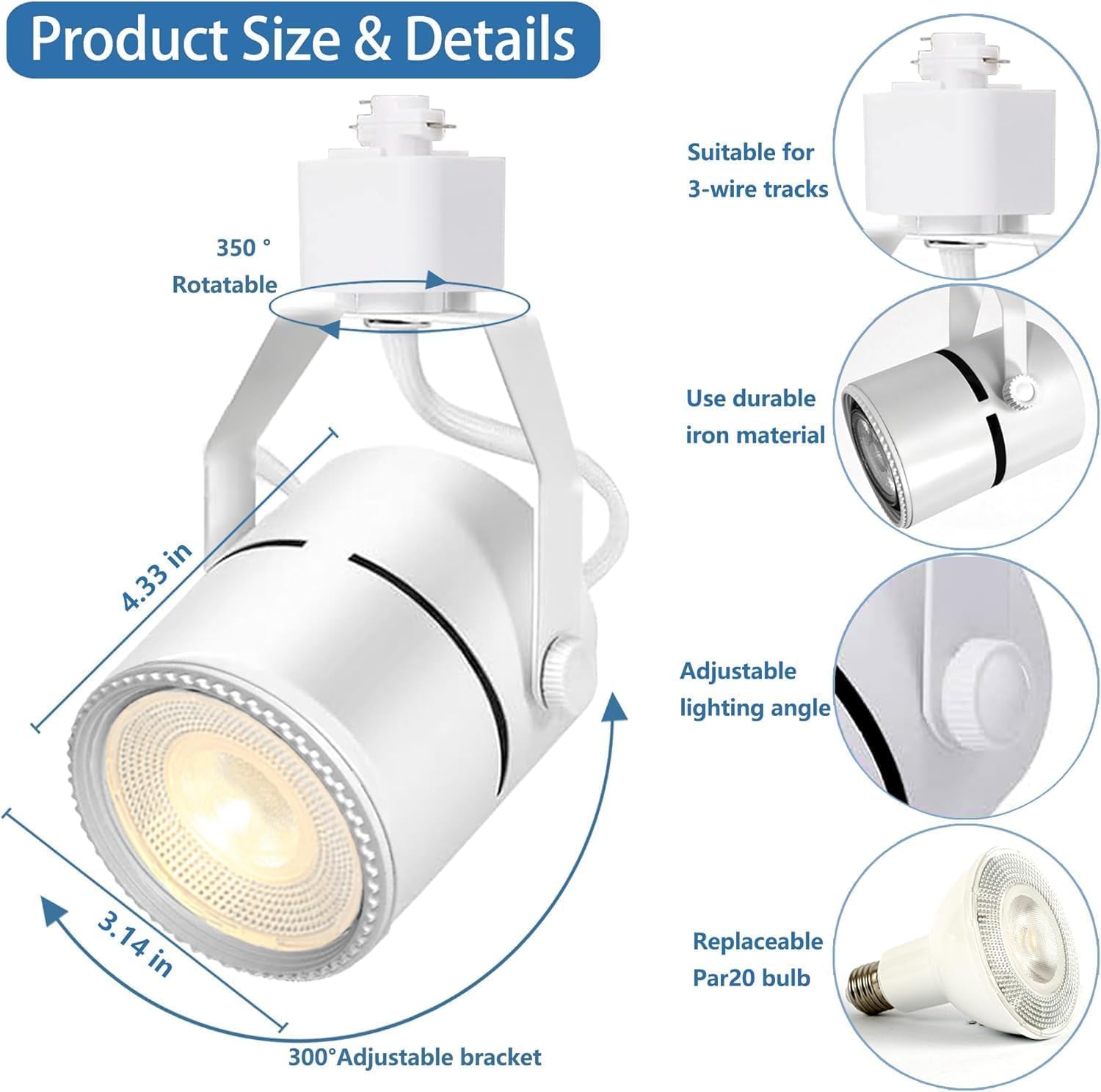 LED Track Lighting Kit 20W PAR20 Ceiling Spotlight with 2x1m H Rails ...