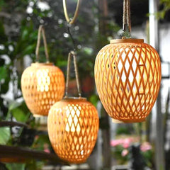 Outdoor Solar Portable Light Pastoral Style Imitation Bamboo Weaving Light Atmosphere Lantern Light Solar Lighting Garden Decorative Light for Lawn,Courtyard