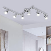 6-Way Rotatable LED Spot Ceiling Light – Modern Matte Nickel Fixture with 4000K Natural White Lighting for Living Rooms, Kitchens, Bedrooms, and Hallways