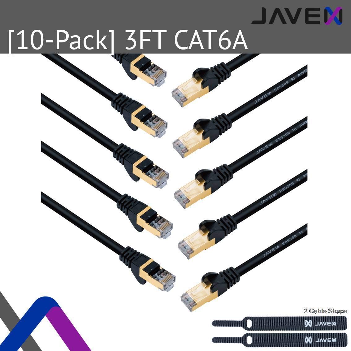 10-Pack CAT6A/CAT7 RJ45 Ethernet Patch Cable 0.9M/3FT
