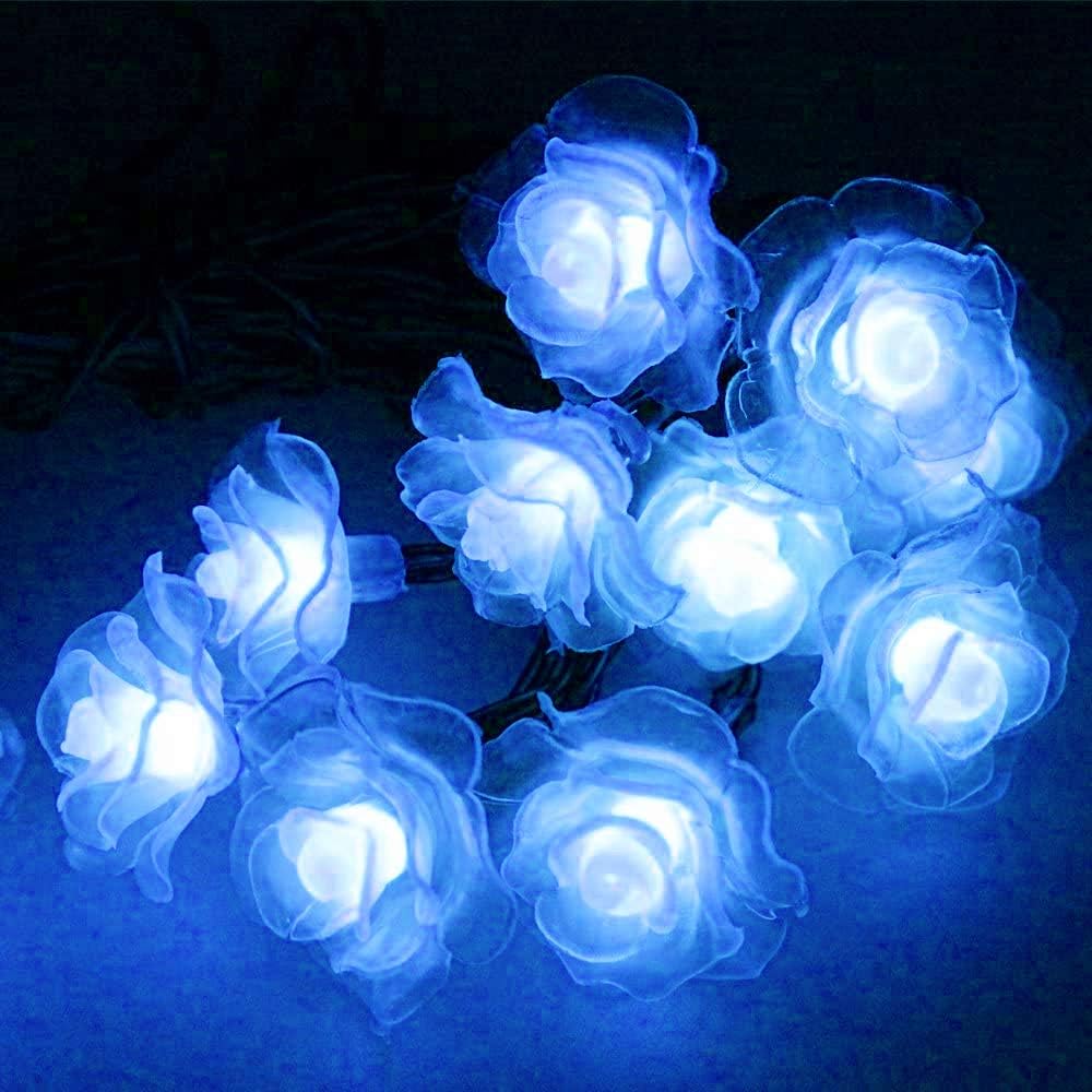 6M 30LED Rose Flower Fairy Lights Flower Solar String Lights Outdoor Waterproof (Pink)