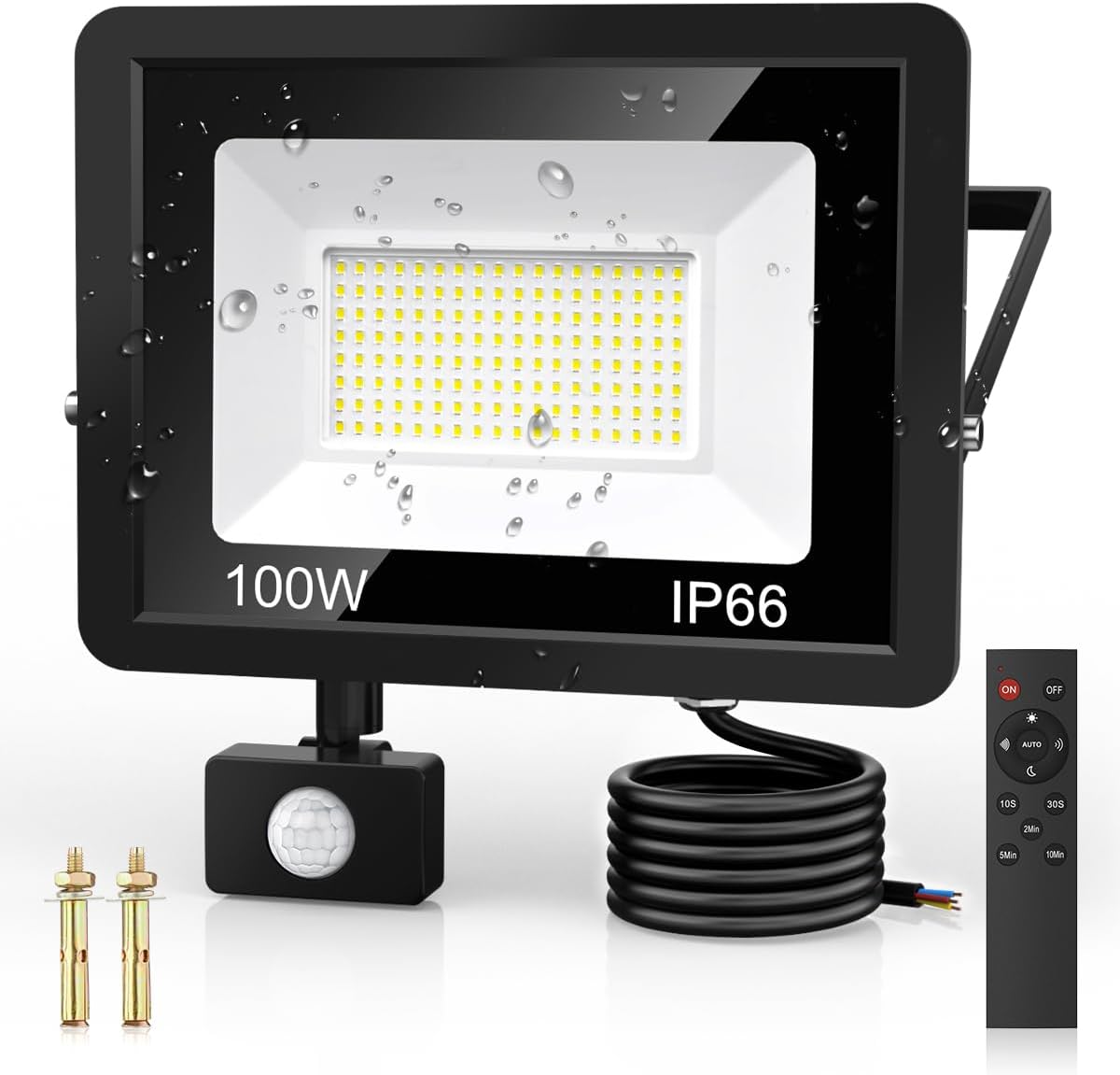 50W Outdoor Security Flood Light: Motion Sensor, IP66 Waterproof, 4500LM, Cool White with Remote Control