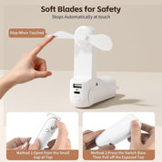 Mini Handheld Fan,USB Rechargeable 3 IN 1 Personal Cooler Fans with Power Bank,LED Flashlight,Small Foldable Pocket Fan-Travel & Emergency Essentials for Outdoor Portable Cooling Fan (White)