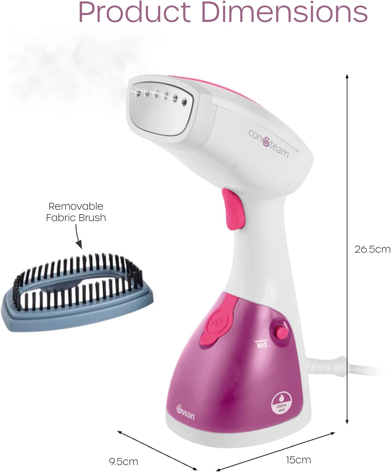 Handheld Garment Steamer 1100W with Removable Brush